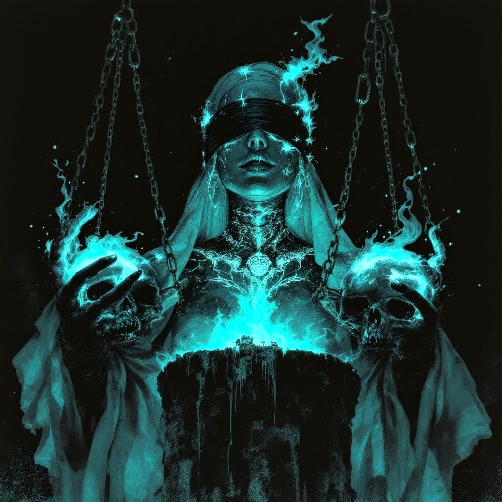 Mysterious Goddess of Justice in Cyberpunk Style