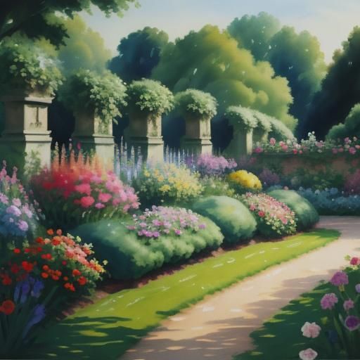 English Garden in Gouache Watercolor Style