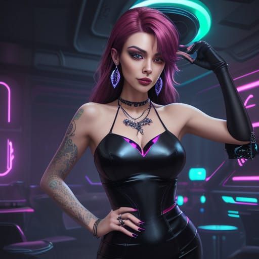 Cyberpunk Goddess Emerges from Neon Tank in 2070 Metropolis