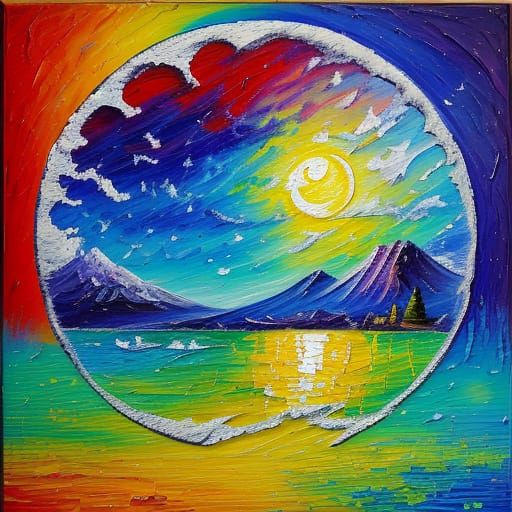 Textured Half Moon in Expressionist Oil Painting Style