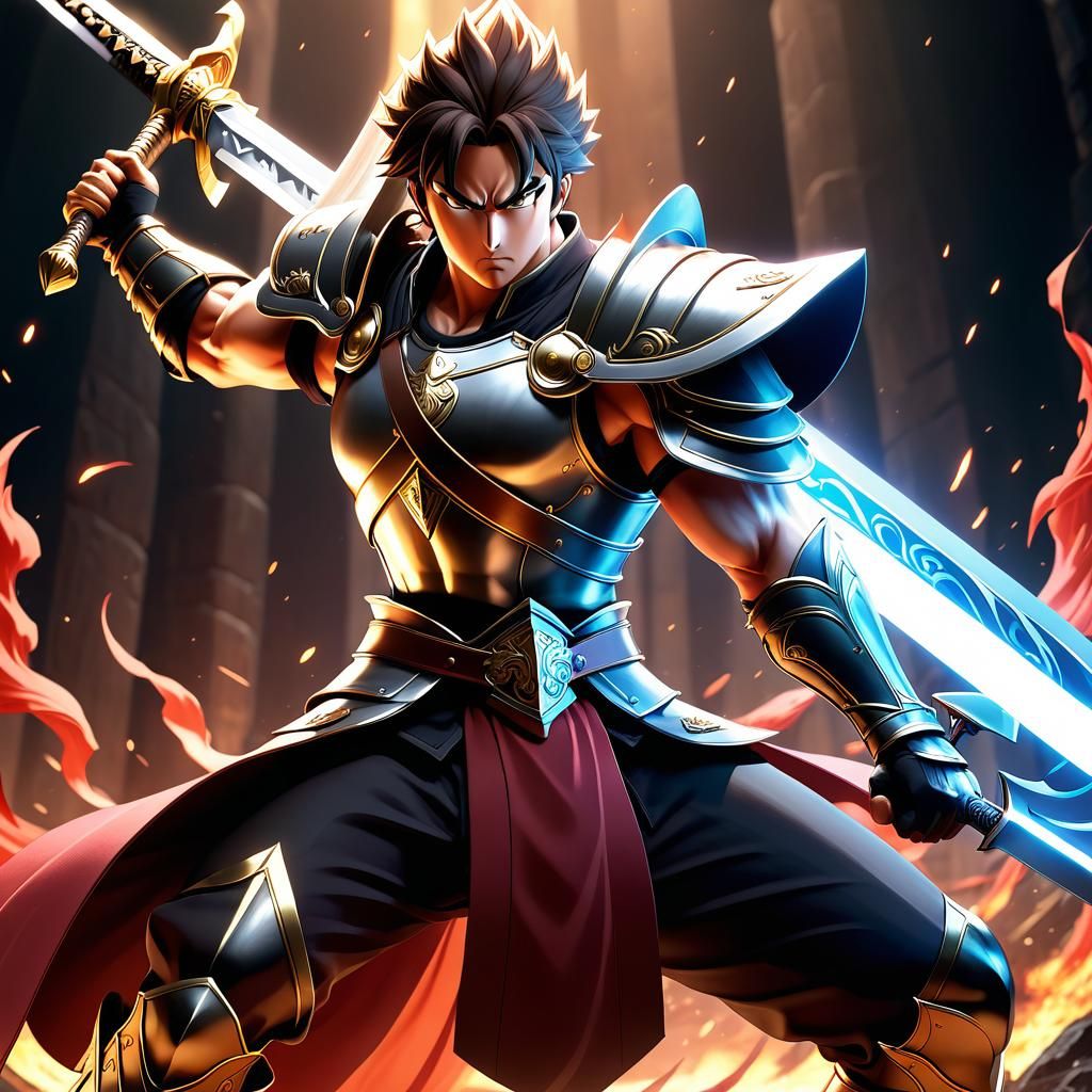 Epic Anime Warrior in Battle Stance