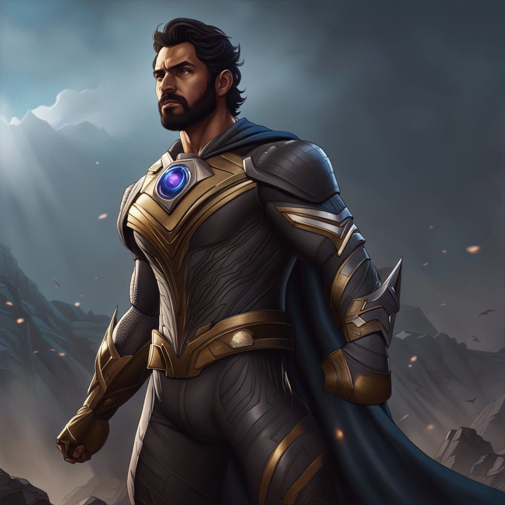 Tan Male Superhero in Gray Rock Costume