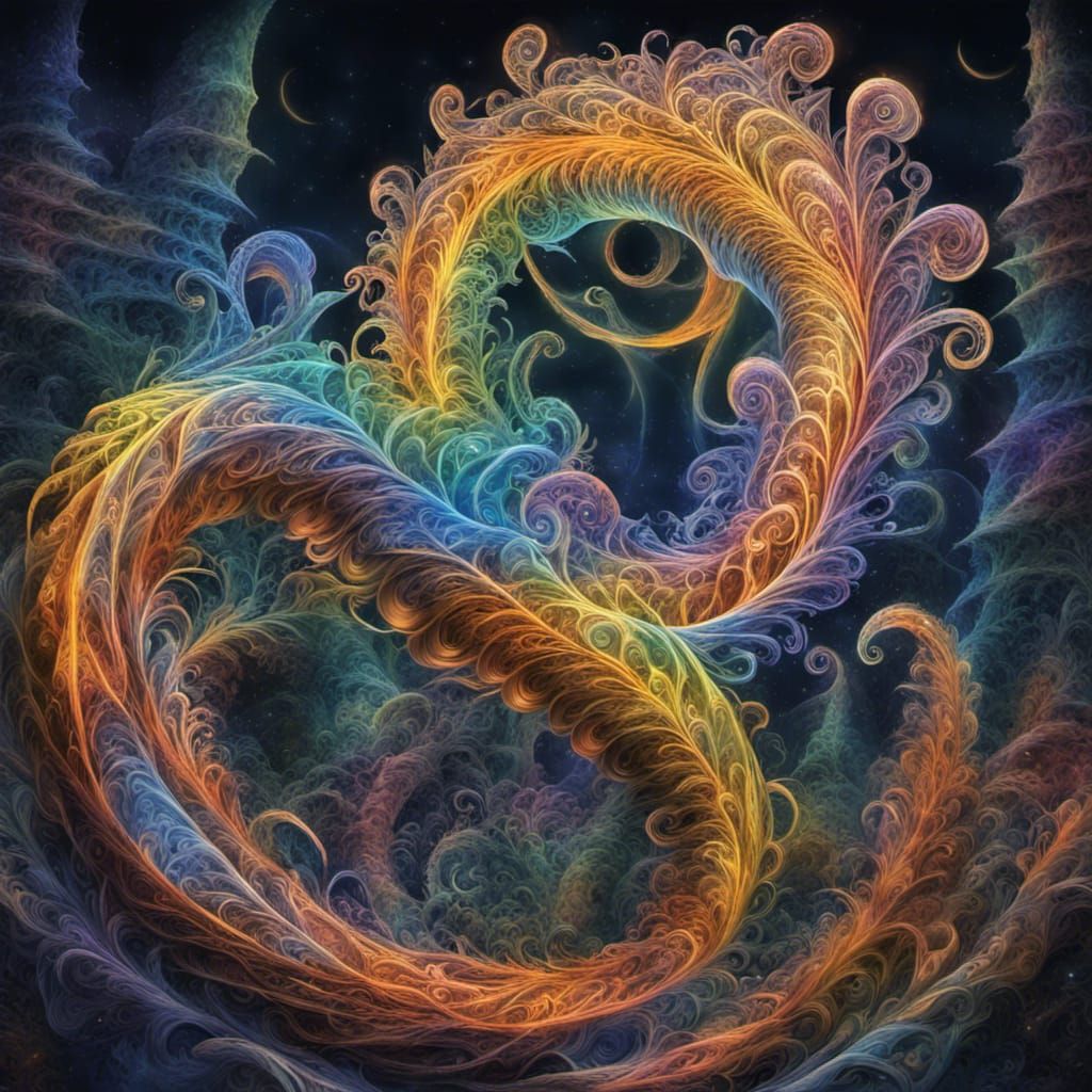 Bioluminescent Serpent Flight Under Fractal Moonlight