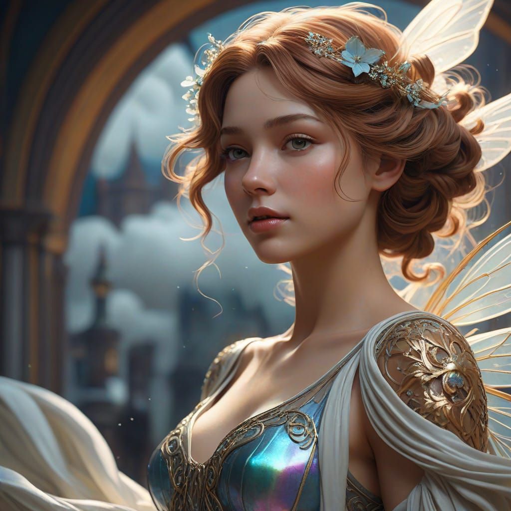 Ethereal Wind Fairy in Misty Clouds