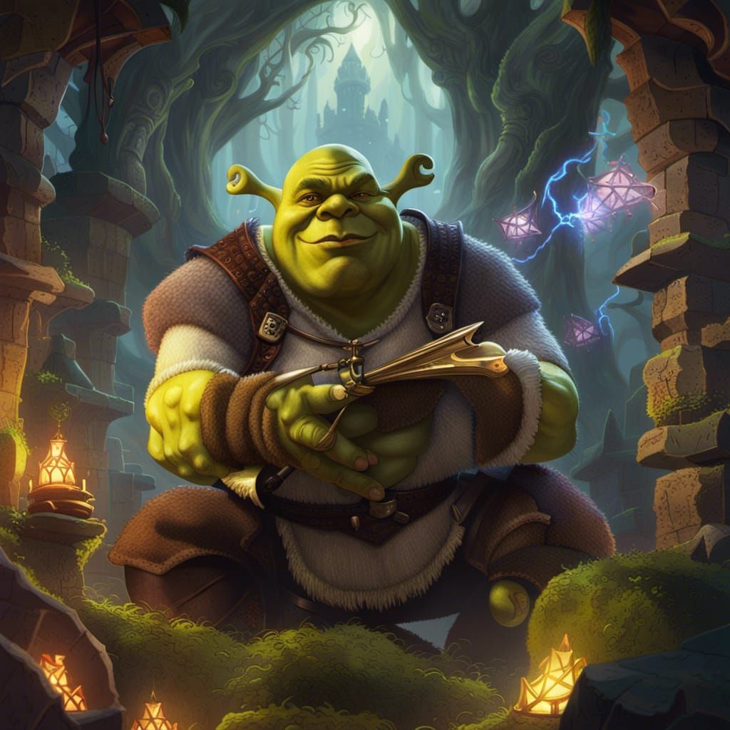 Shrek MTG Card in Dark Fantasy Style