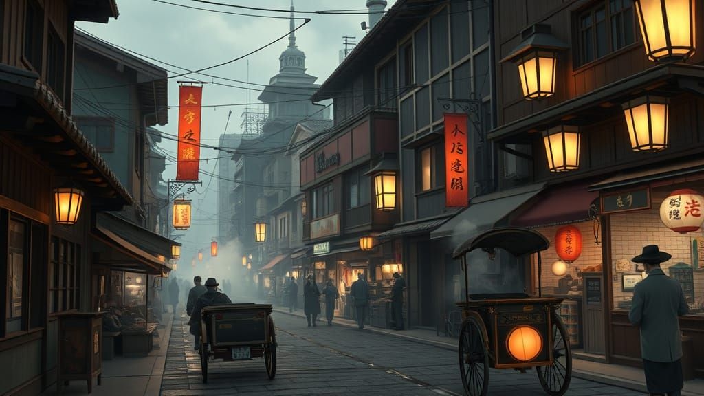 Steampunk Meiji Era Japan Street Scene