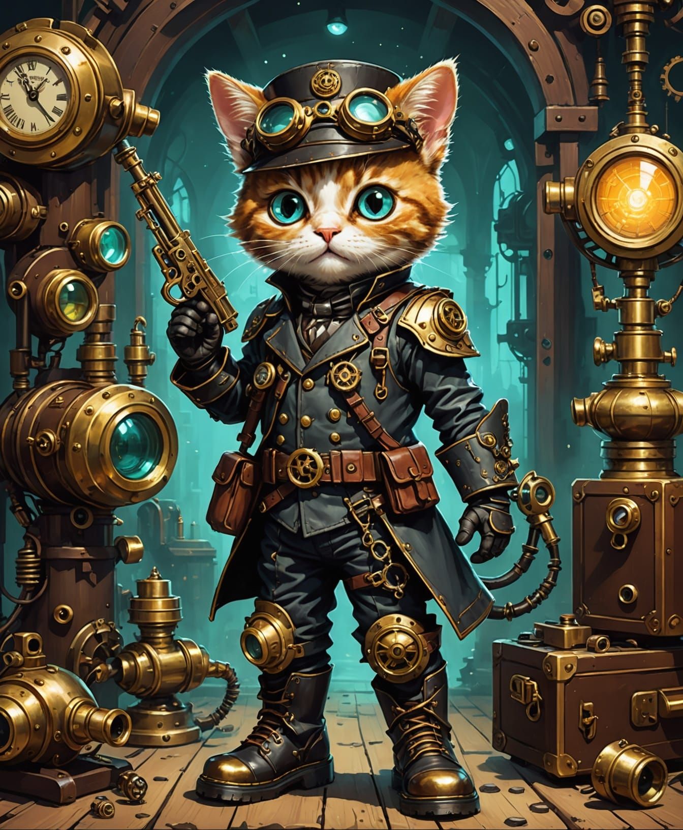 Steampunk Kittens Hunting Ghosts in a Whimsical World