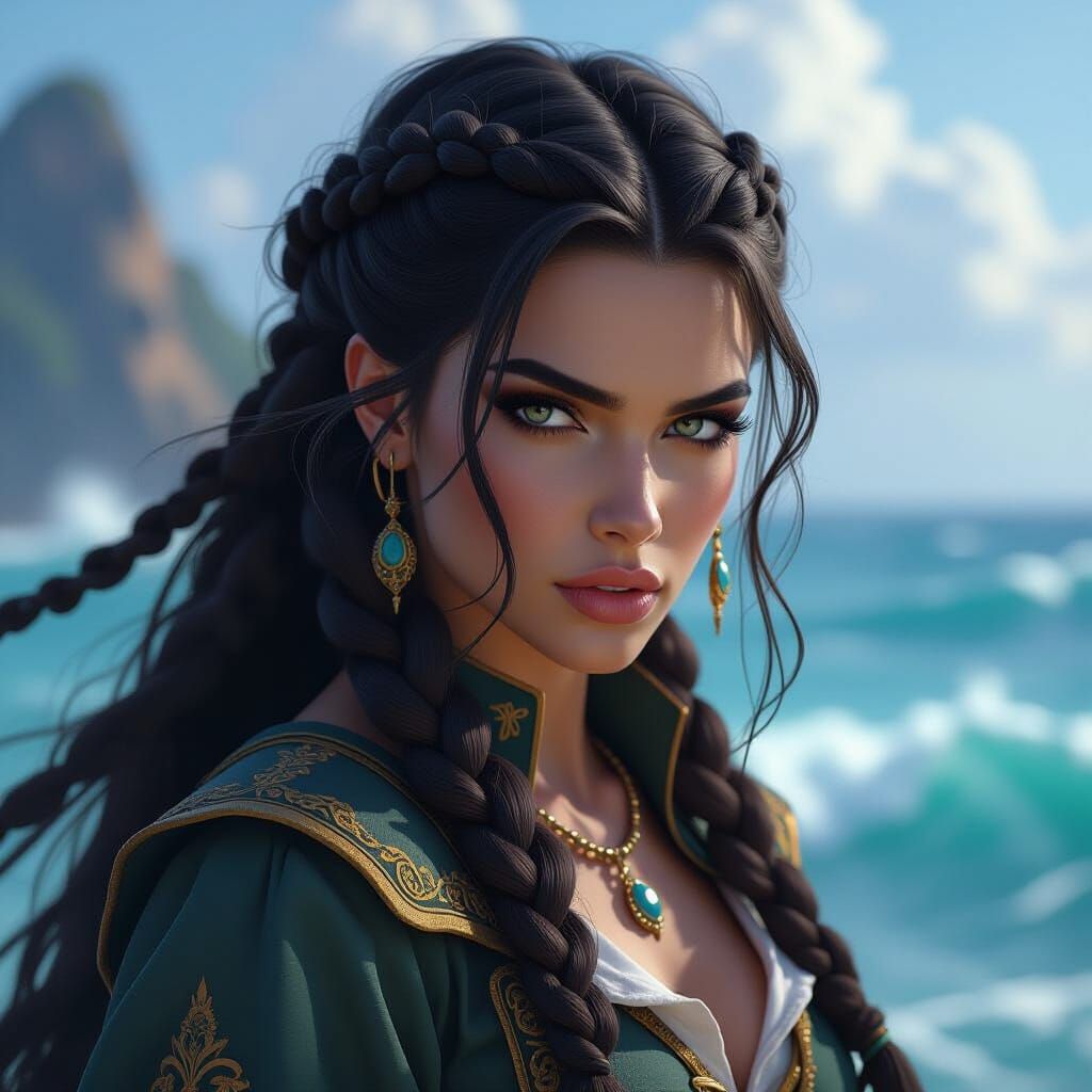 Futuristic Pirate Queen Portrait in Fantasy Art Style
