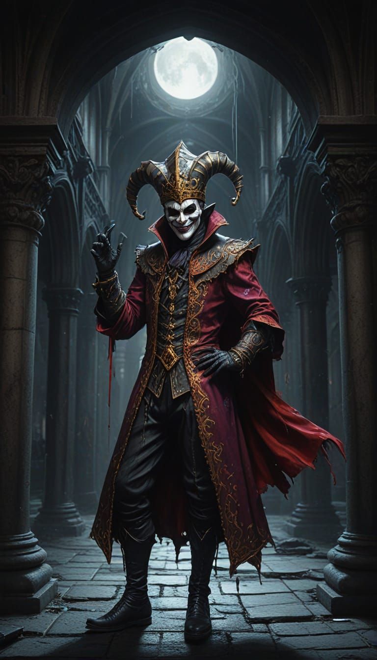 Dark Gothic Jester in Grand Cathedral