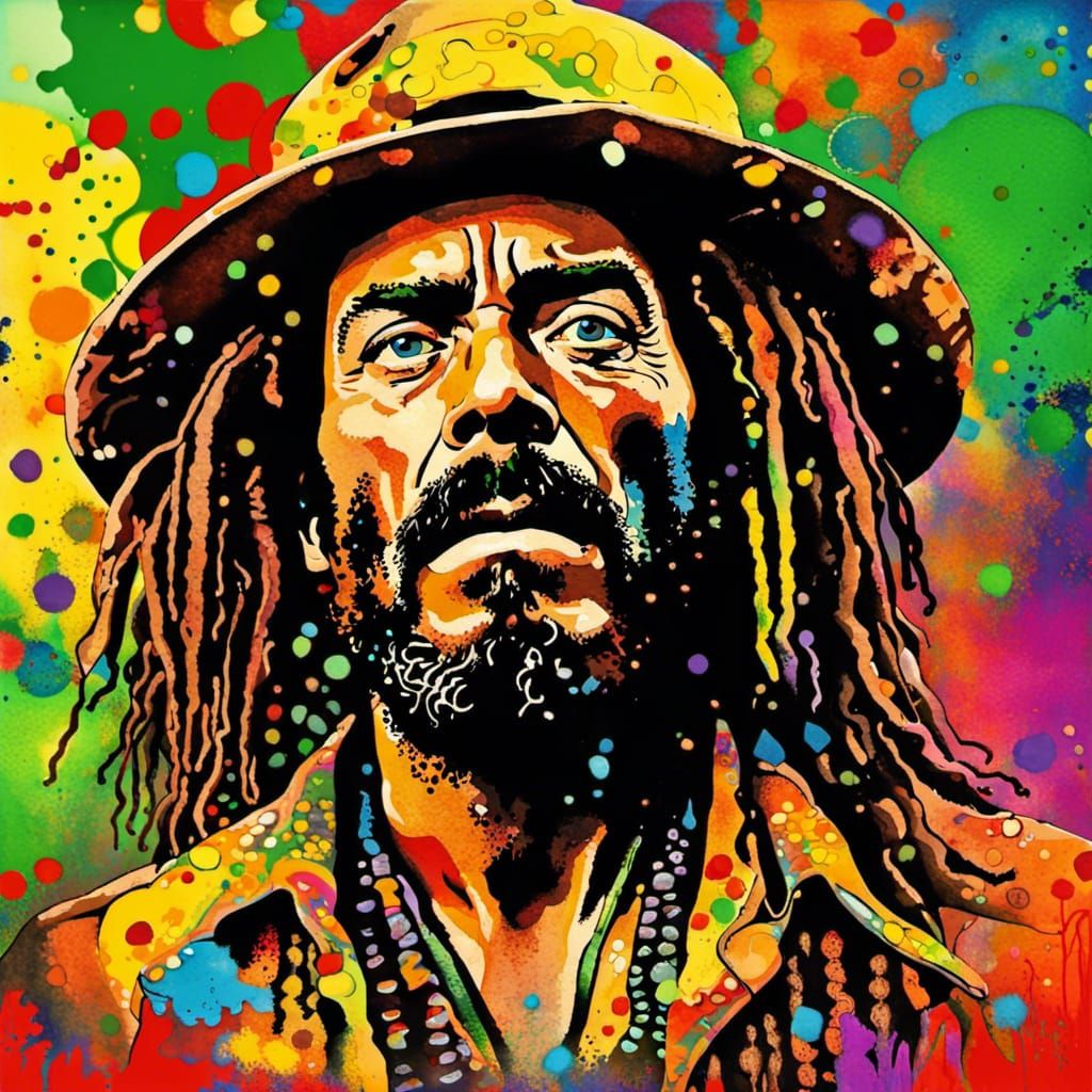 Psychedelic Rastaman Portrait in Expressionist Style