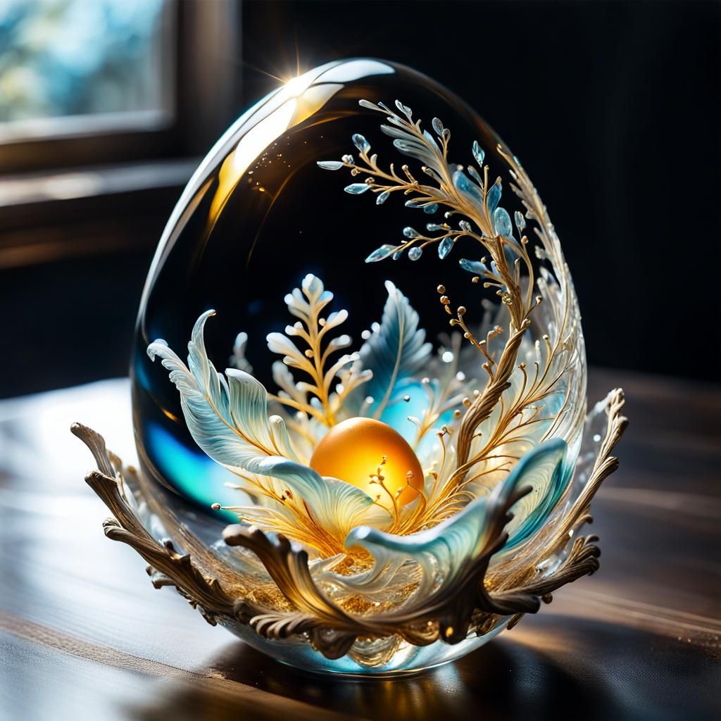 Transparent Crystal Egg with Golden Aura