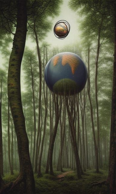 Surreal Stargazing Platform with Rotating Sphere