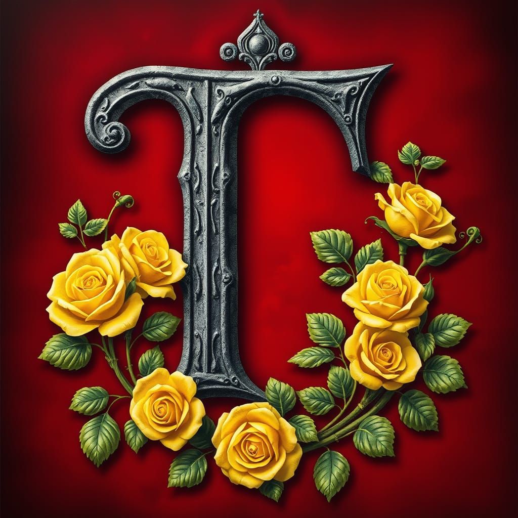 Luxurious Gothic Letter 'T' in Ornate, Victorian Style