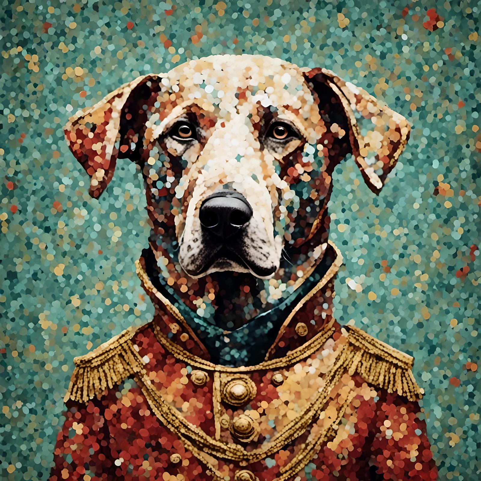Grunge Dog Portrait in Vintage Rainbow Style