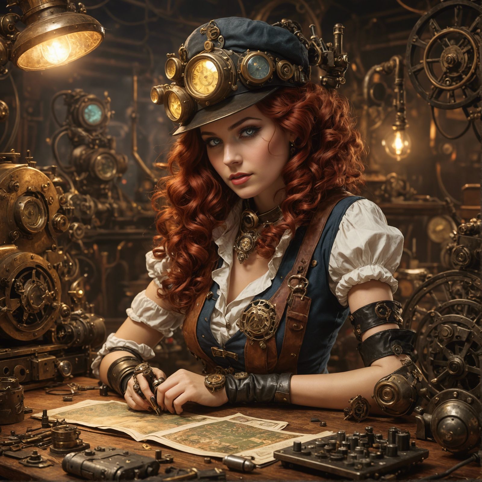 Steampunk Gamer Girl Pinup in Hyperreal Style