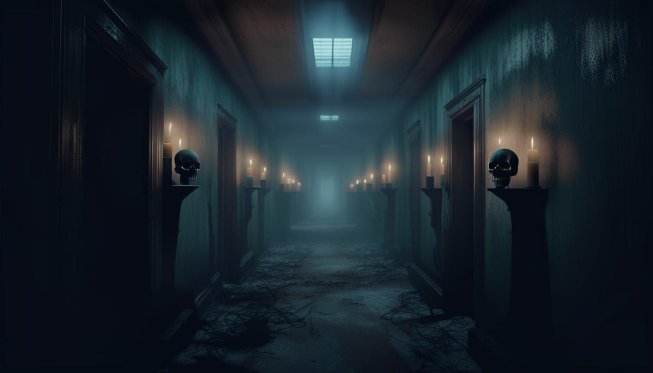 Ominous Halloween Hallway in Matte Painting Style