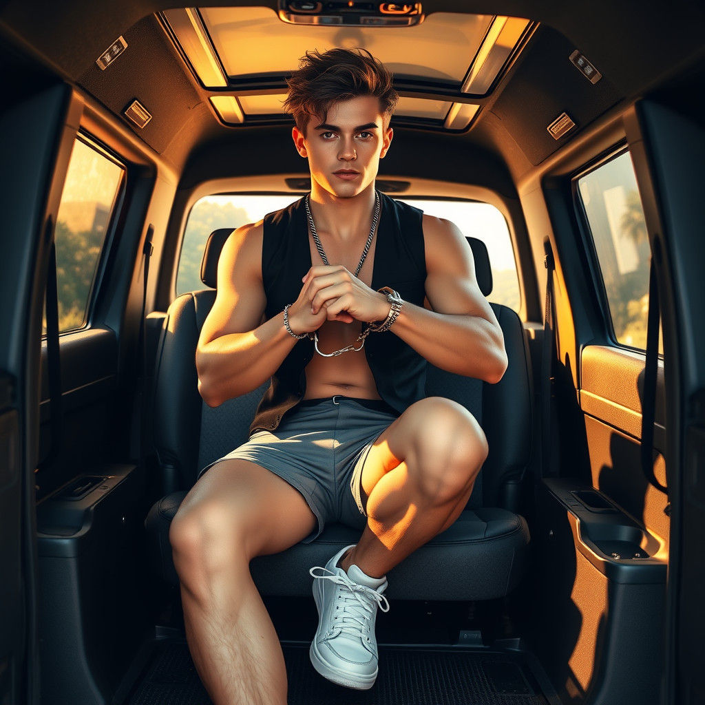 Handsome Arrestee Basks in Police Van Under Scorching Sun