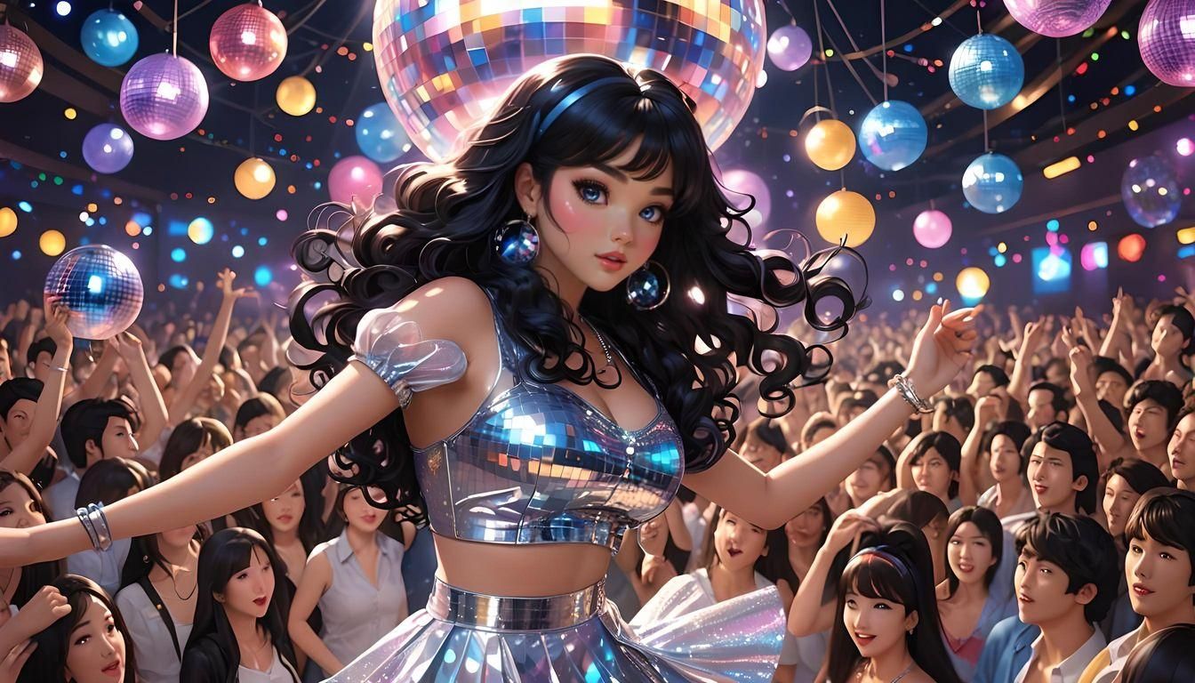 Anime Girl Dancing at Disco in 3D Style