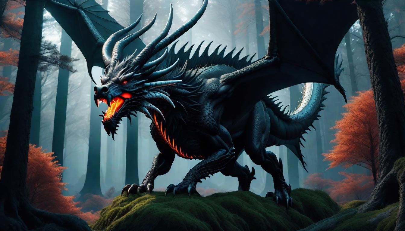 Fierce Elk Dragon in Mystical Forest: 3D Fantasy Art