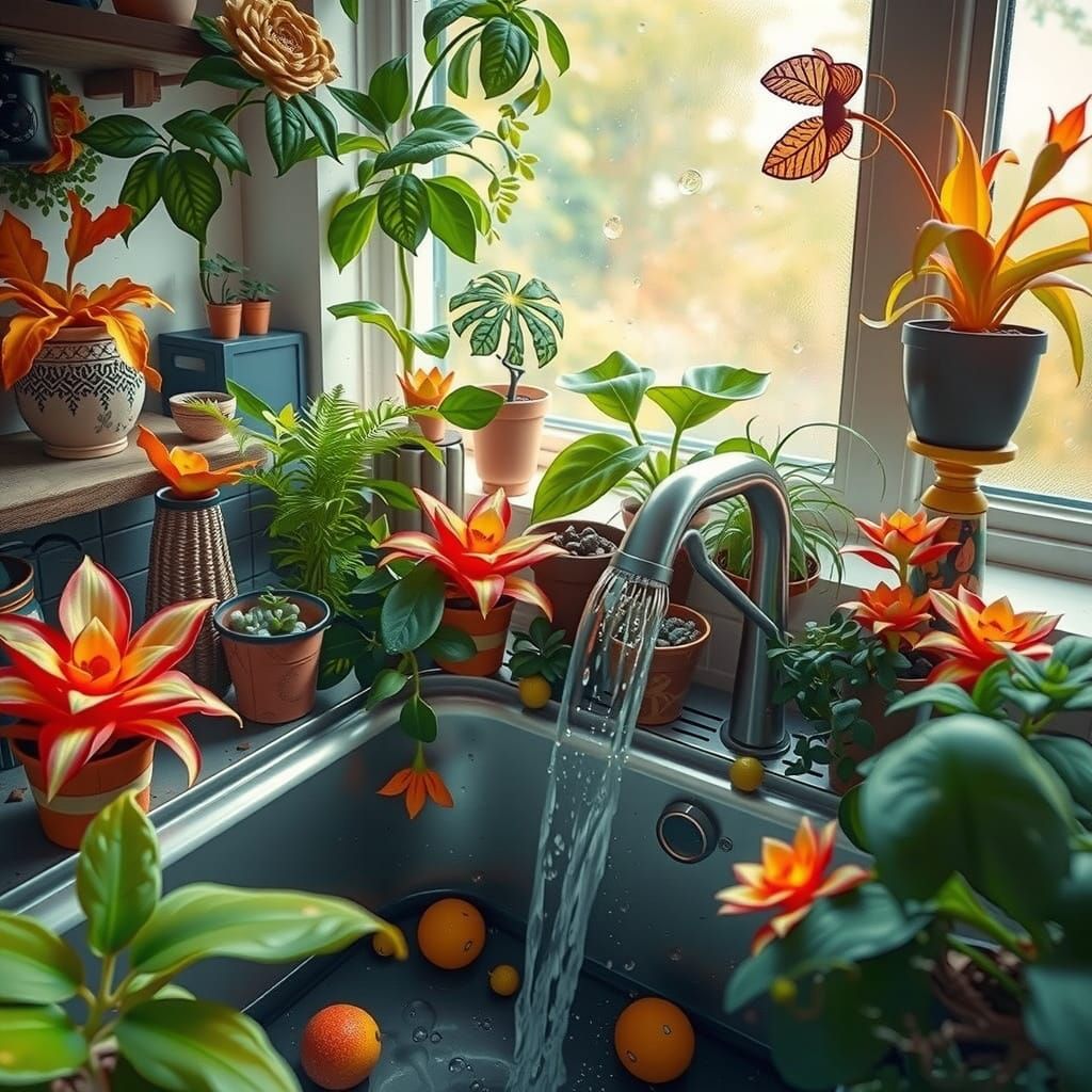 Waterfall Sink and Houseplant Forest, Naive Surrealism