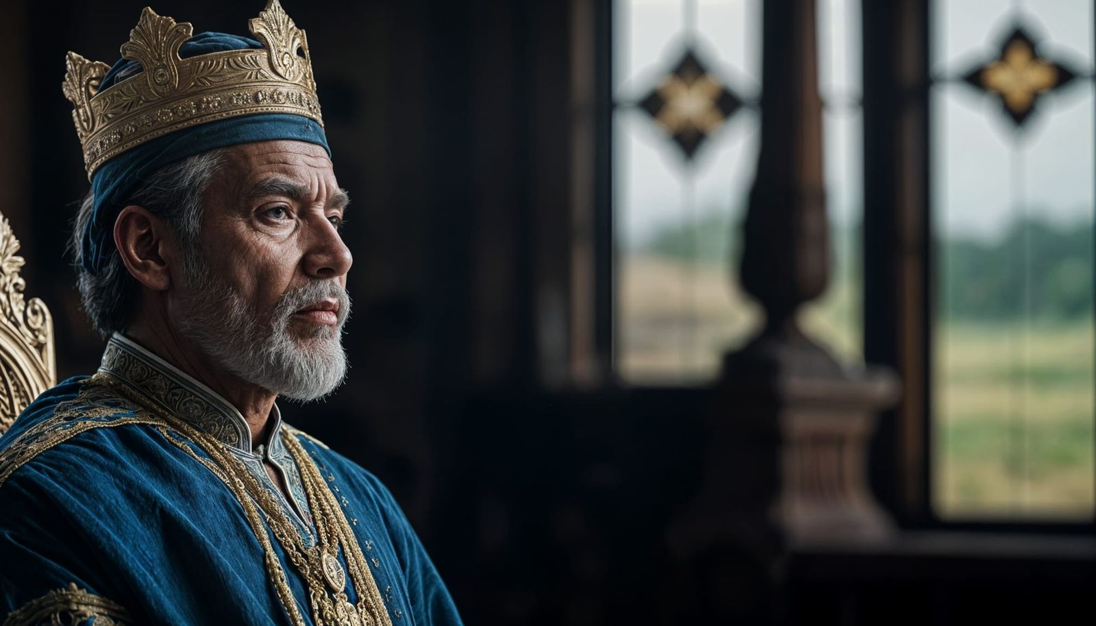 Regal Majesty on Wooden Throne