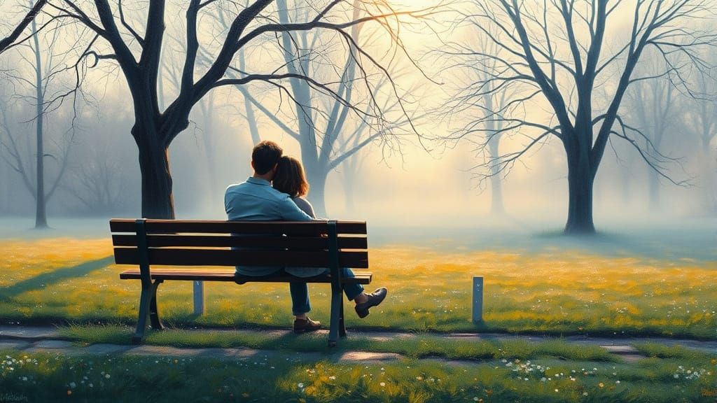 Romantic Couple at Dawn in Neo-Impressionist Style