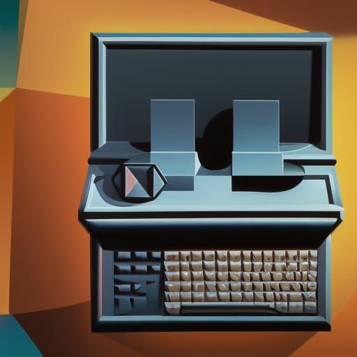 Hyperrealistic 1980s Console Portrait with Cubist Elements