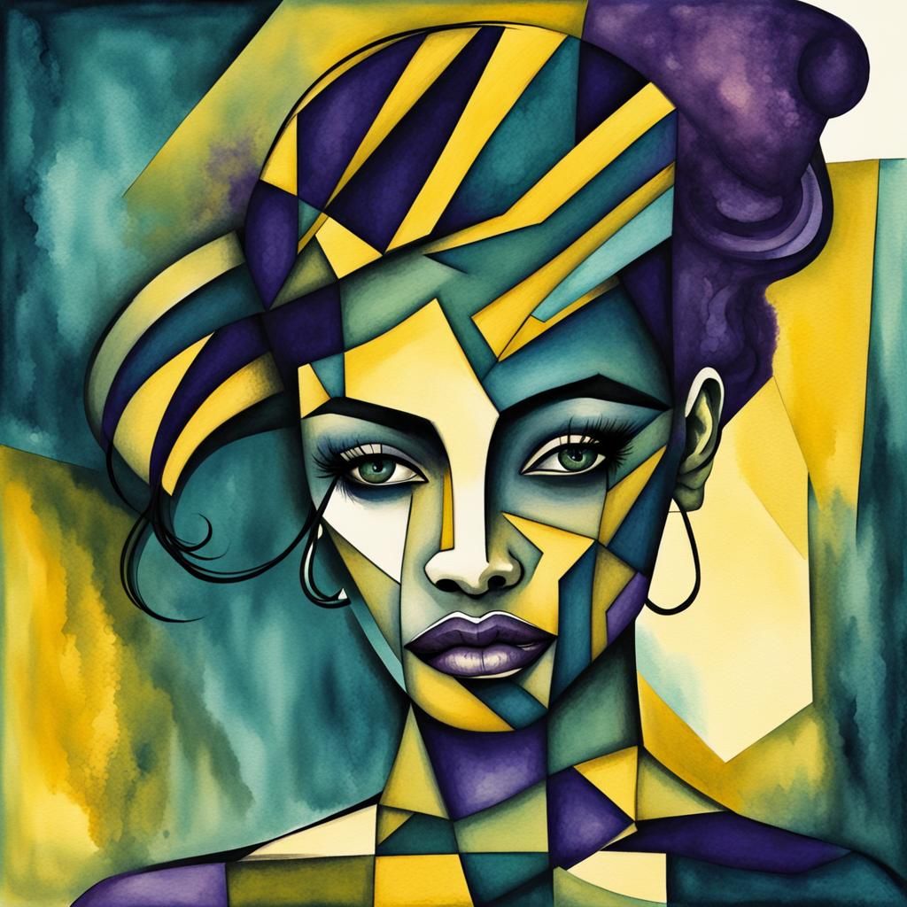 Ethnic Woman: Cubist Abstract Watercolor Portrait