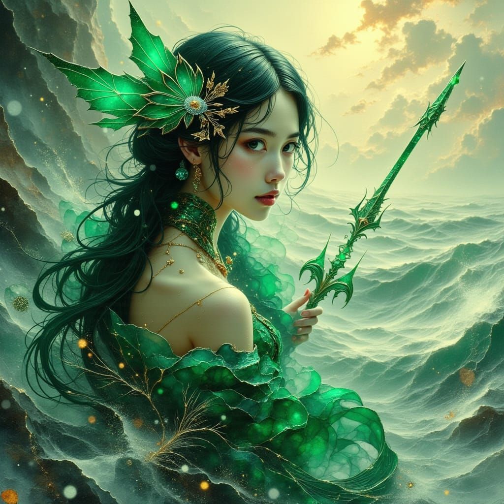 Ethereal Sea-Nymph Rises from the Ocean in Hyper-Detailed CG...