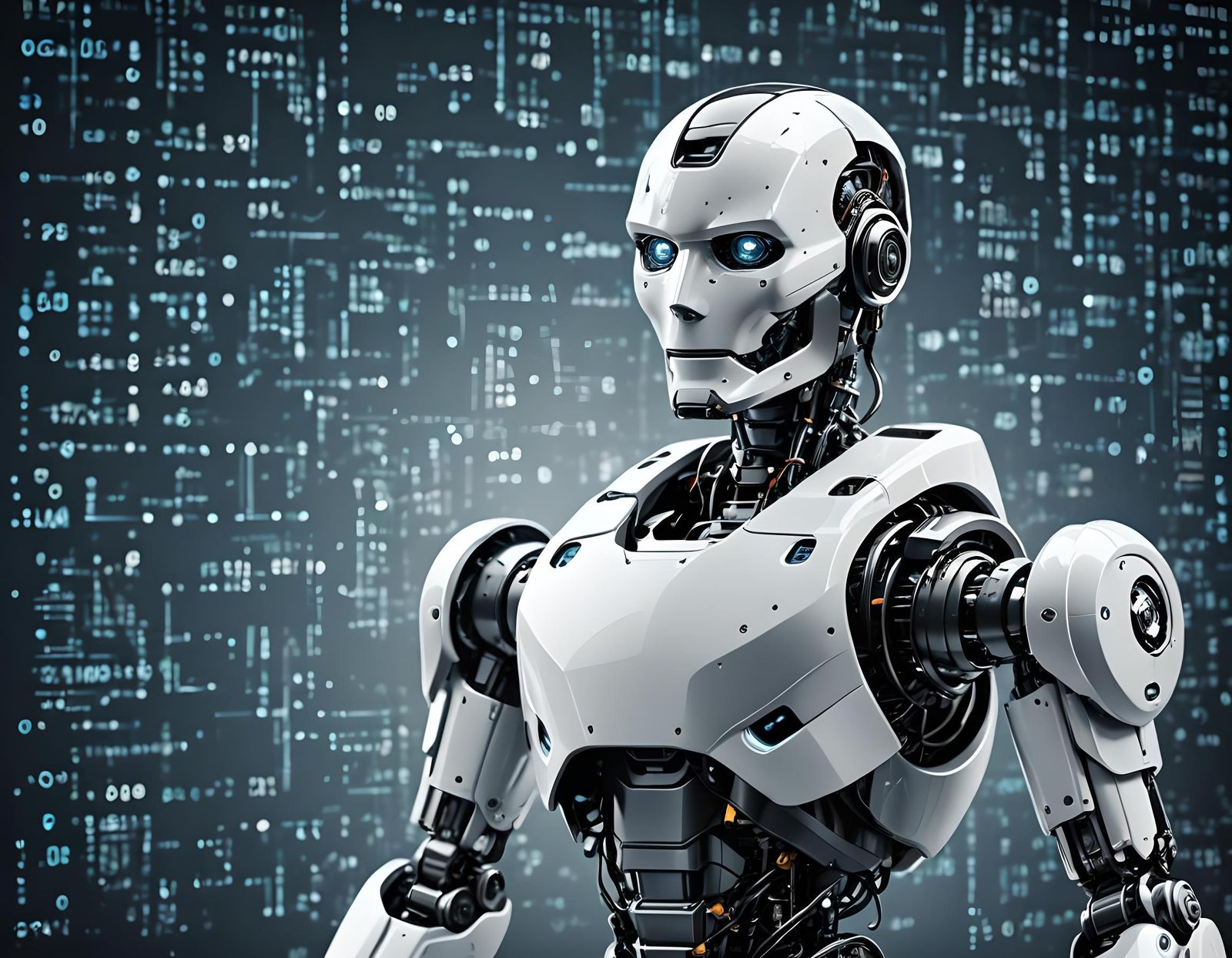 AI Robot in Binary Code - Digital Rendering