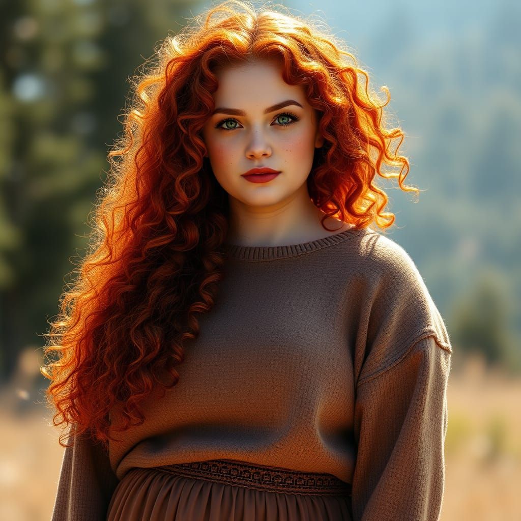 Radiant Plus Size Woman in Hyperrealistic Sunlit Landscape