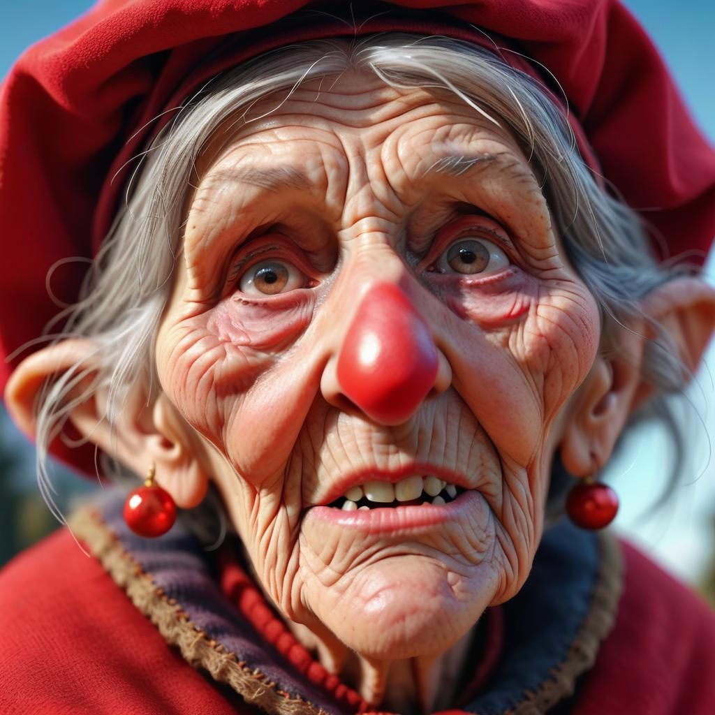 close-up of the face of the befana, very old and ugly old wo...