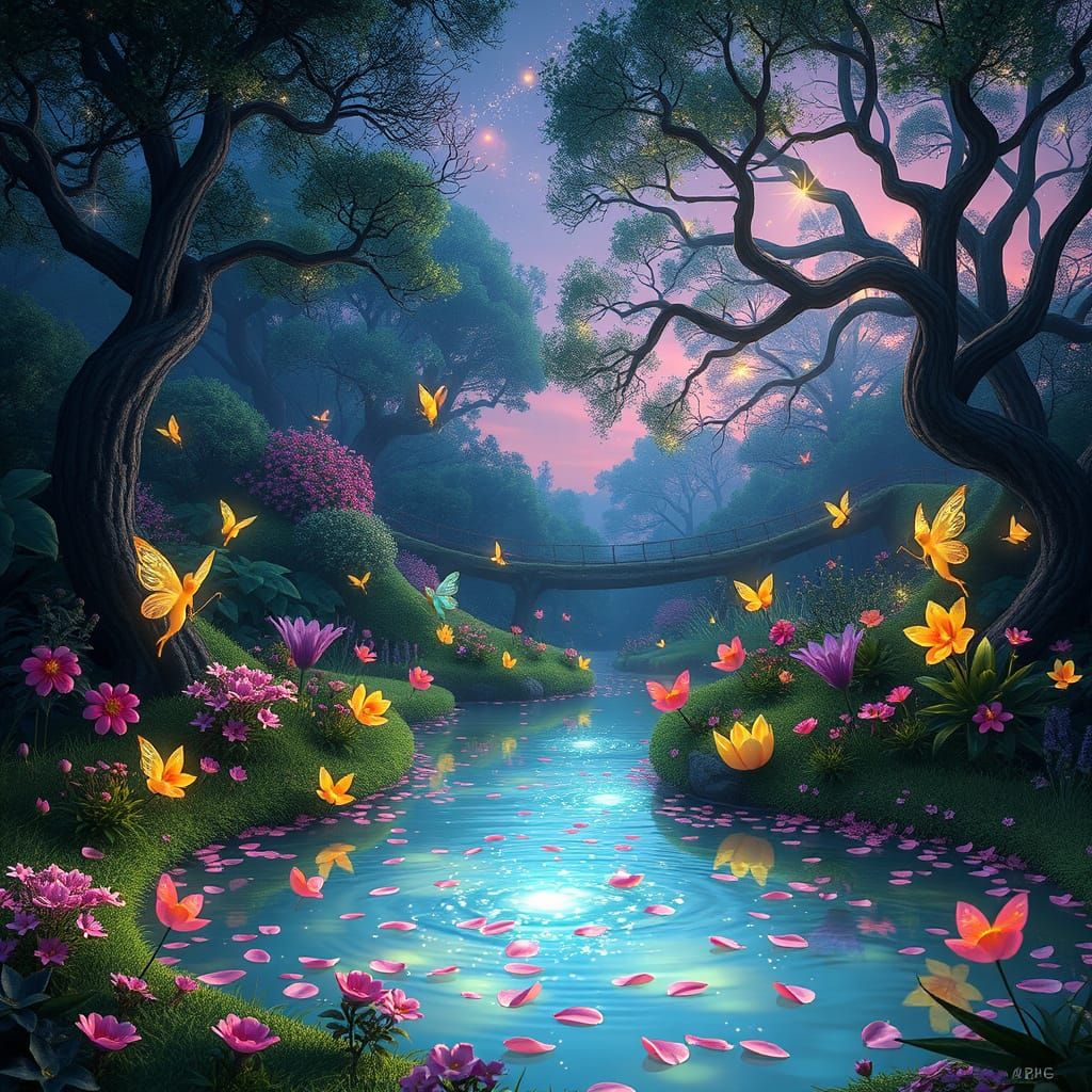 Whimsical Twilight Realm of Colorful Fairies