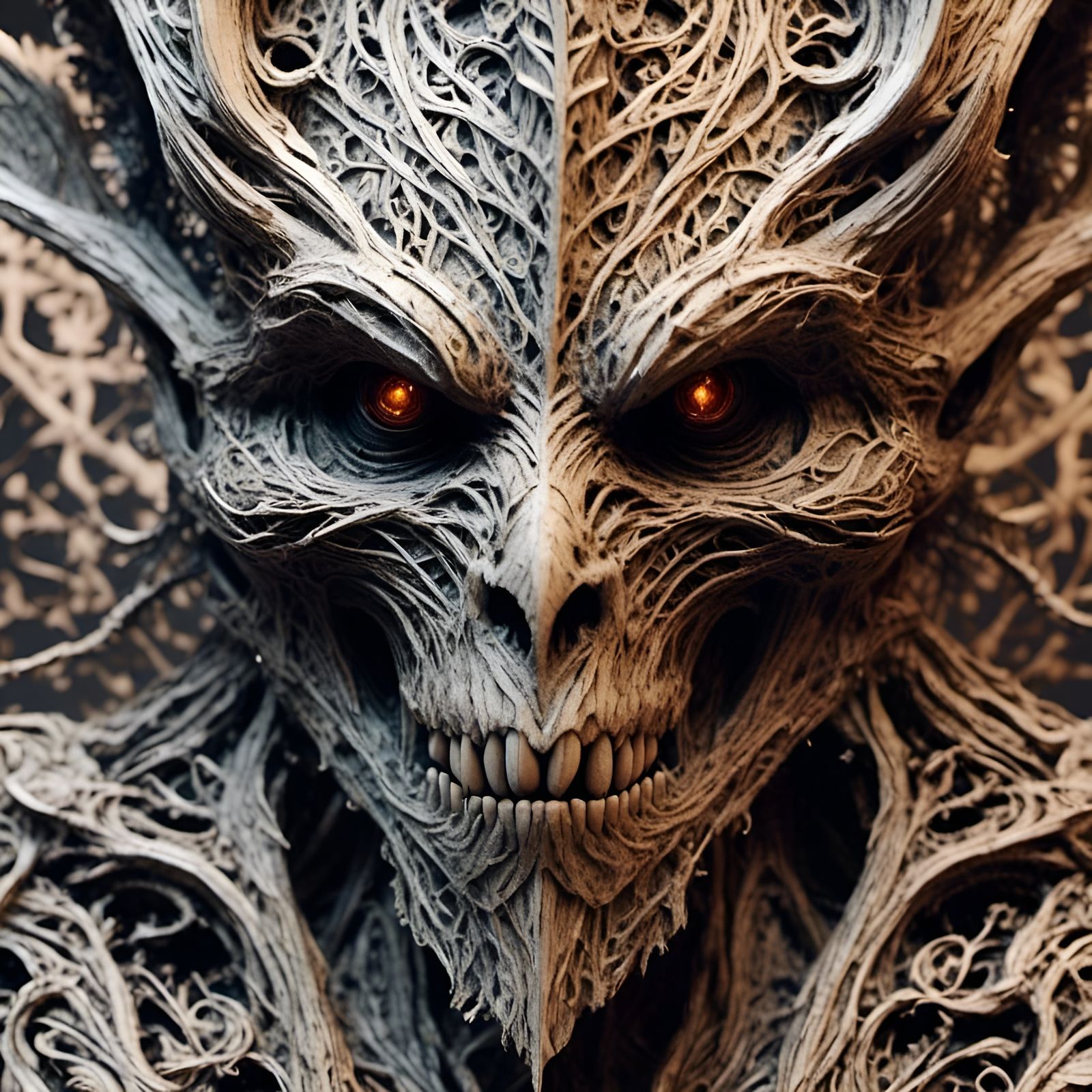 Ornate Tree Goblin Blueprint in 3D Paper Style