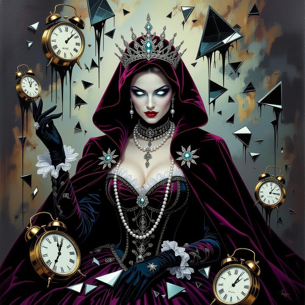 Baroque Supervillainess in Surreal Shattered Mirror Scene