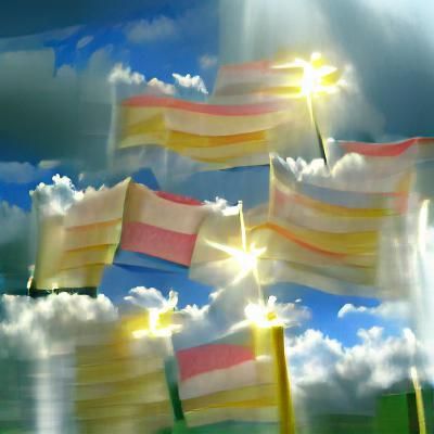 Flags Waving in Sunlight with Divine Light