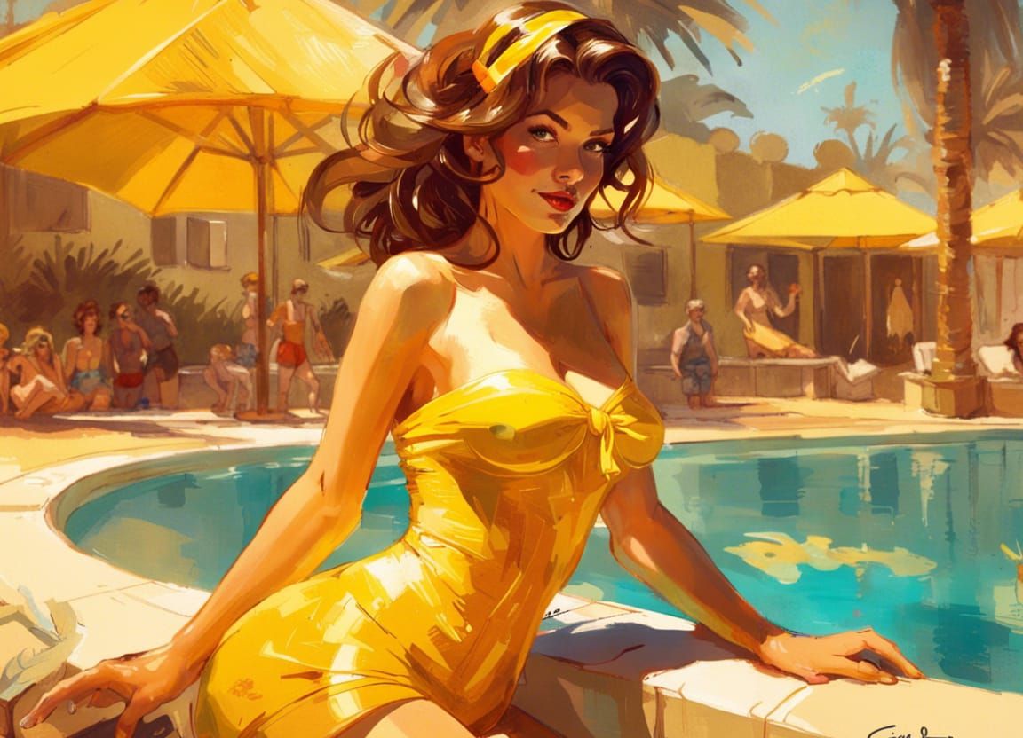 Princess Belle in Yellow Bikini, Pin-Up Style