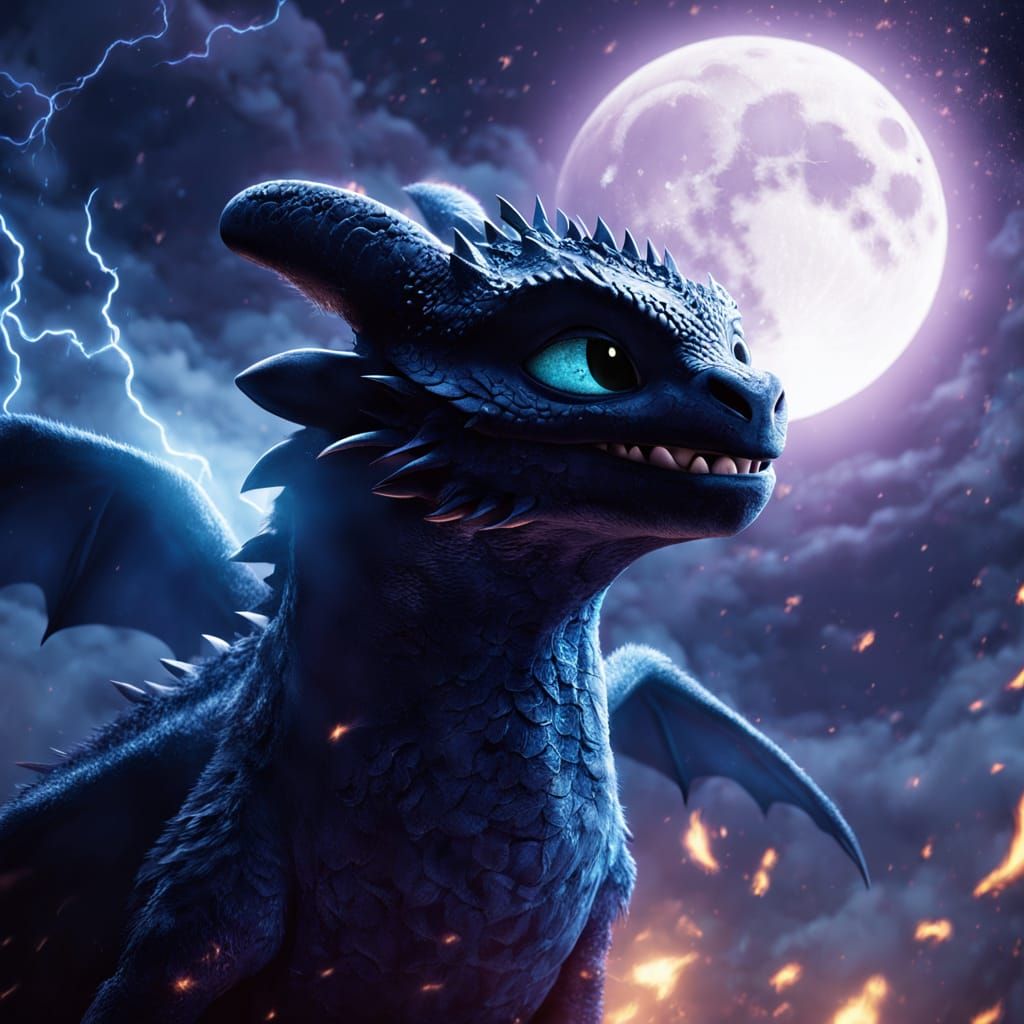 Majestic Night Fury Soars Under Electric Moonlight