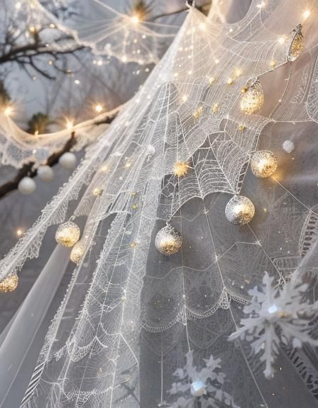 Glittery Spiderwebs on White Christmas Tree