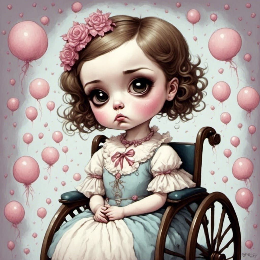Kawaii Angel in Wheelchair, Pop Surrealism Style