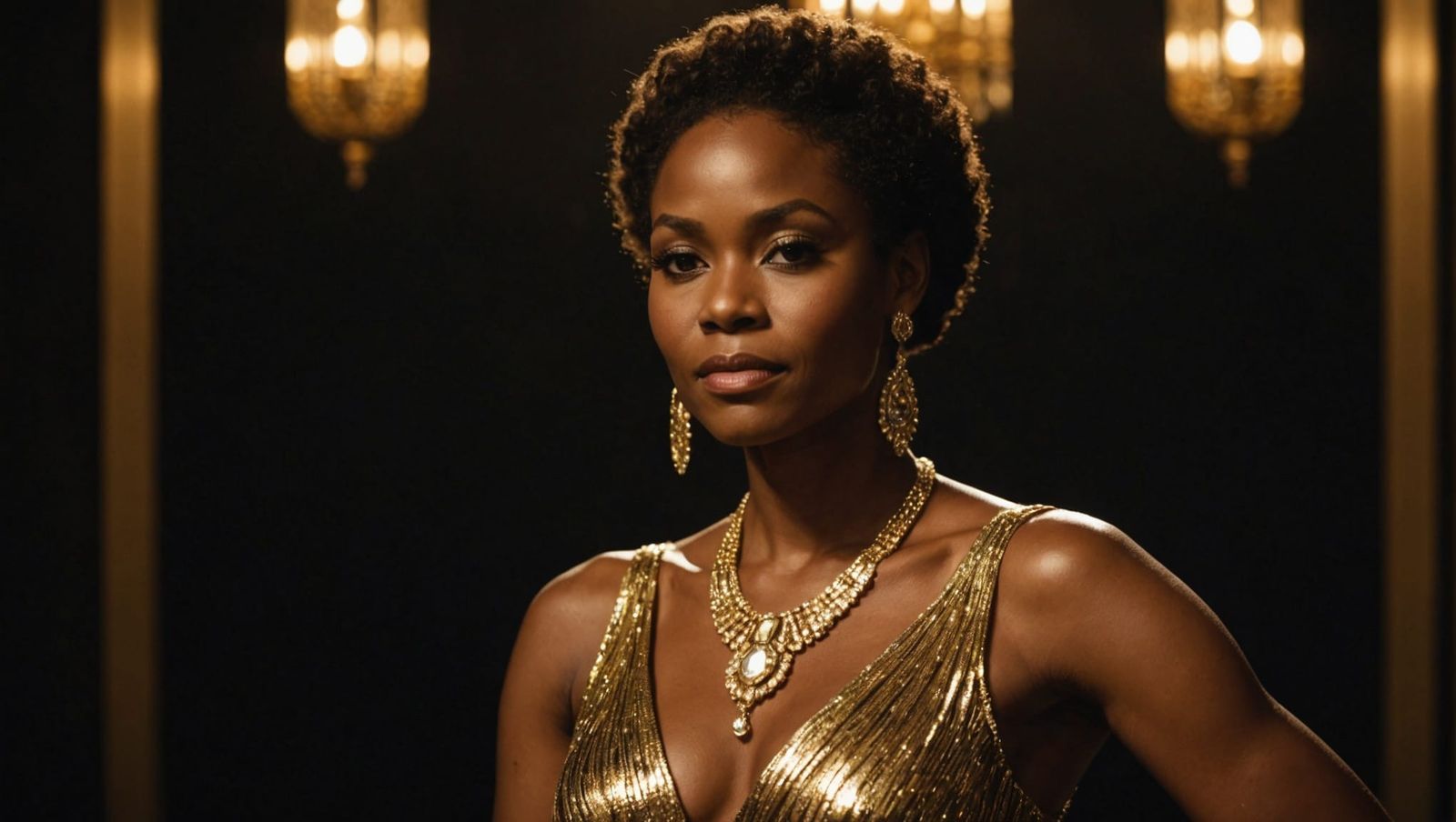 Elegant Woman in Gold Dress Portrait