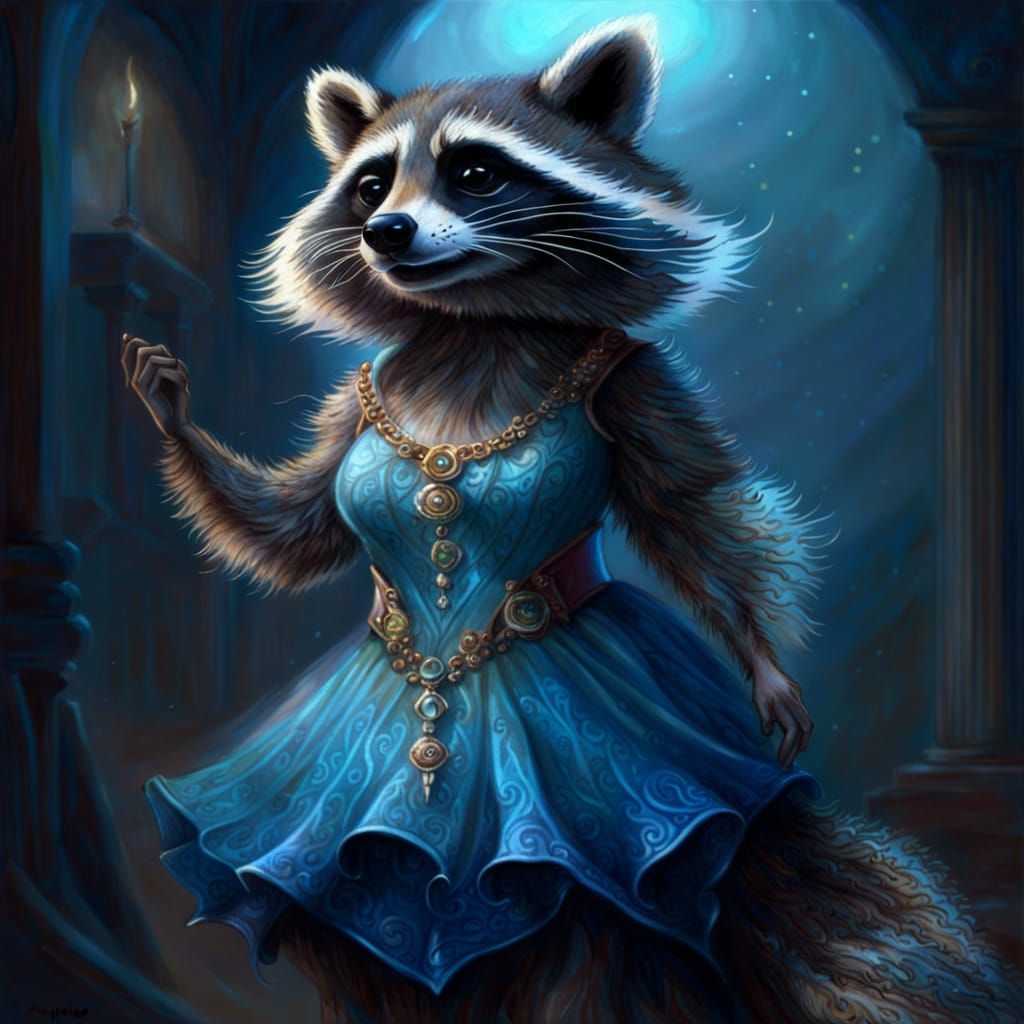 Flirty Raccoon in Ethereal Fantasy Style