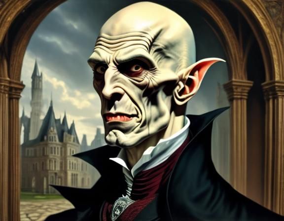 Detailed Portrait of a Nosferatu Vampire in Castle
