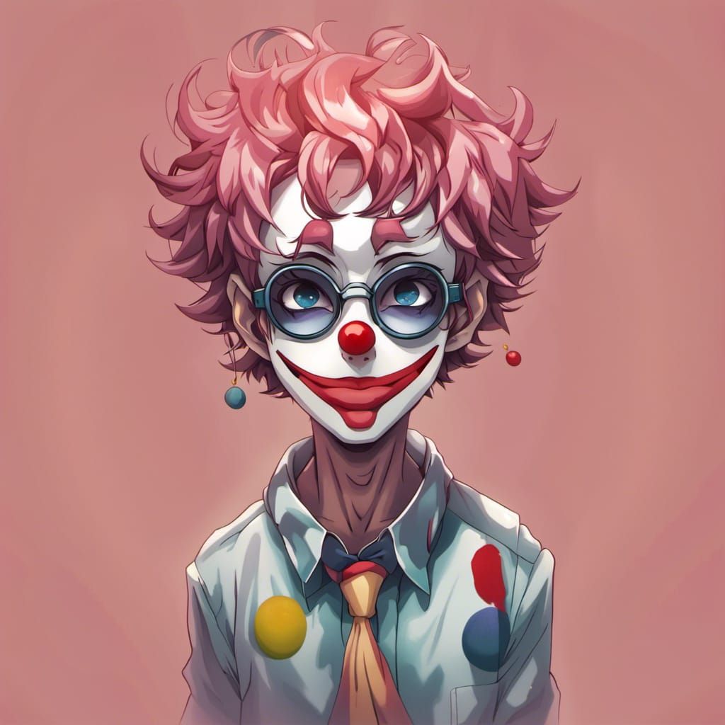 Mysterious Clown Mask Character in Anime Style