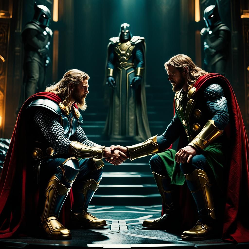 Thor and Doctor Doom Shake Hands in Throne Room