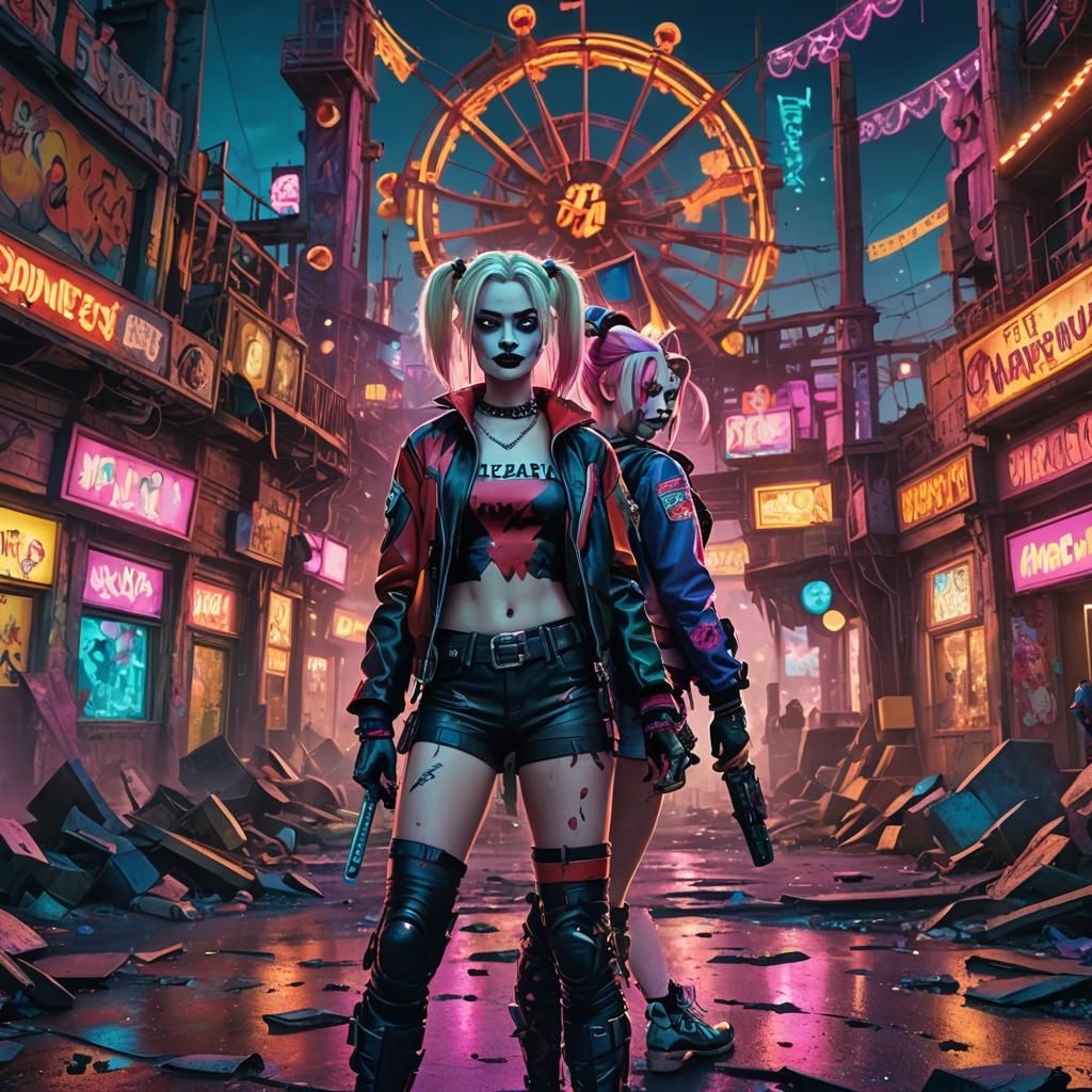 Chaotic Amusement Park Scene in Comic Book Style