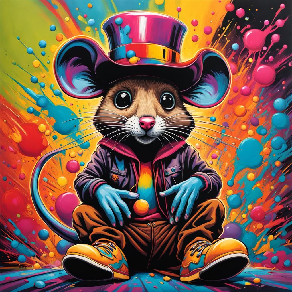 Psychedelic Mouse Merging Into Woman in Graffiti Art