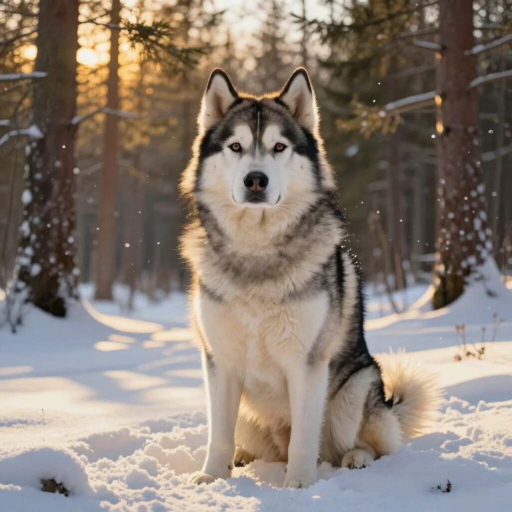 Majestic Alaskan Malamute in Snowy Forest