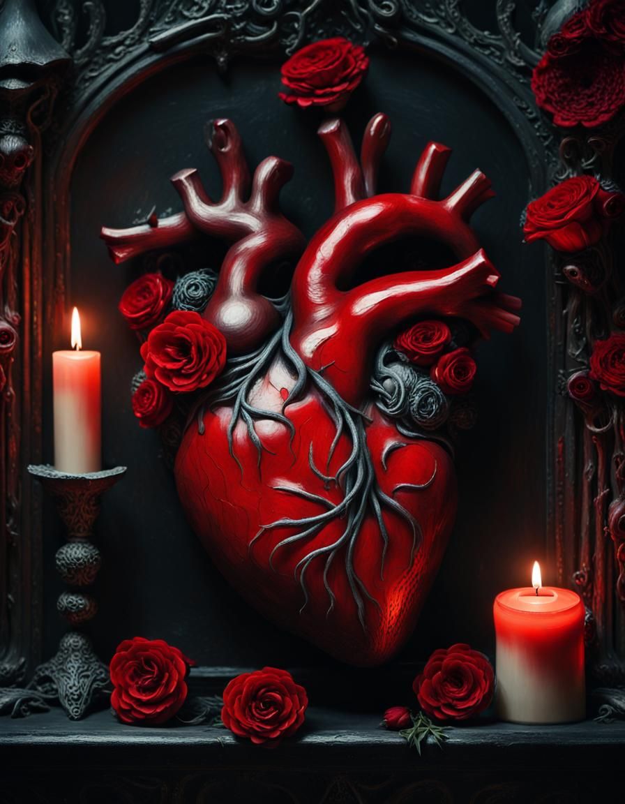 Gothic Heart with Flowers Oil Painting