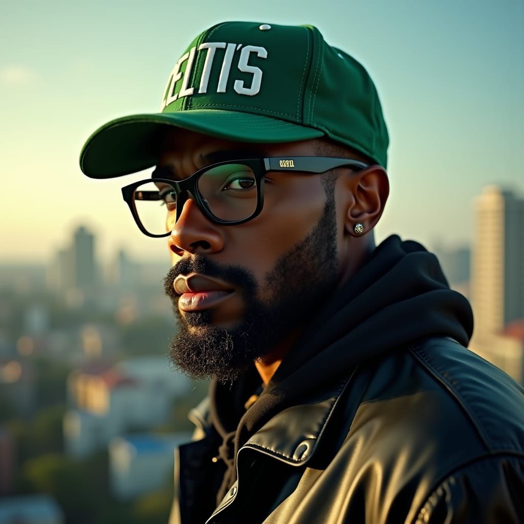 Man in Glasses and Celtics Hat, Cinematic Portrait